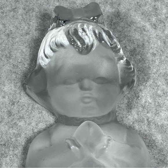 VTG Viking Glass Hand Made Praying Boy Girl 6" Frosted Crystal Bookends Figurine - Picture 4 of 13